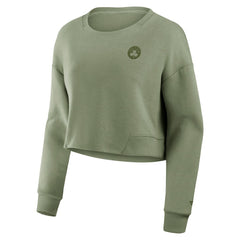 Olive Boston Celtics Women's Studio Tri-Blend Cropped Pullover Sweatshirt | NBA