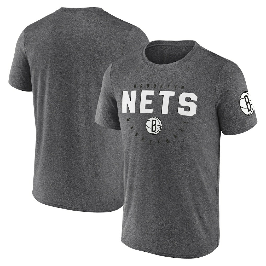 Heather Charcoal Brooklyn Nets Logo Athletic Block Practice Performance T-Shirt | NBA