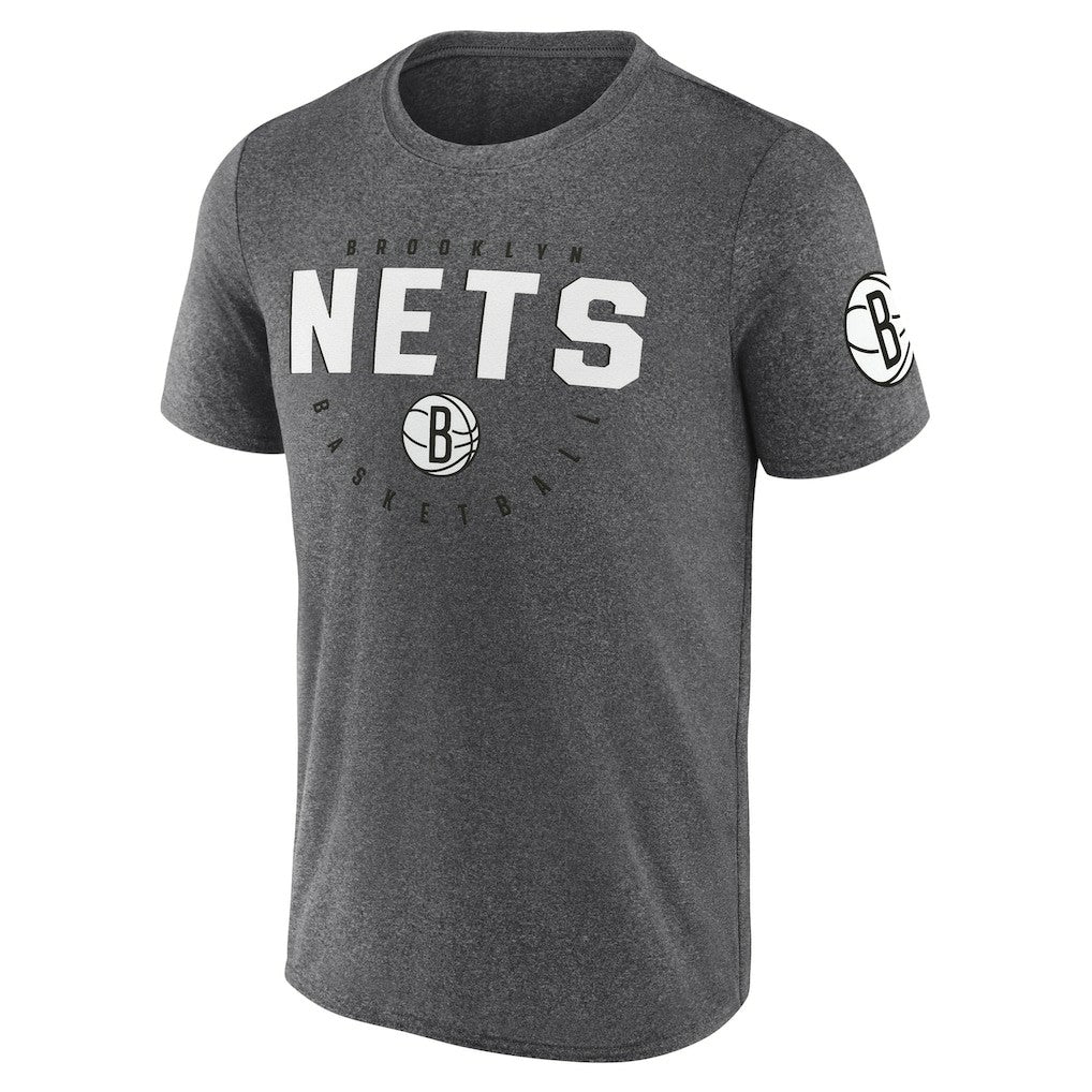 Heather Charcoal Brooklyn Nets Logo Athletic Block Practice Performance T-Shirt | NBA
