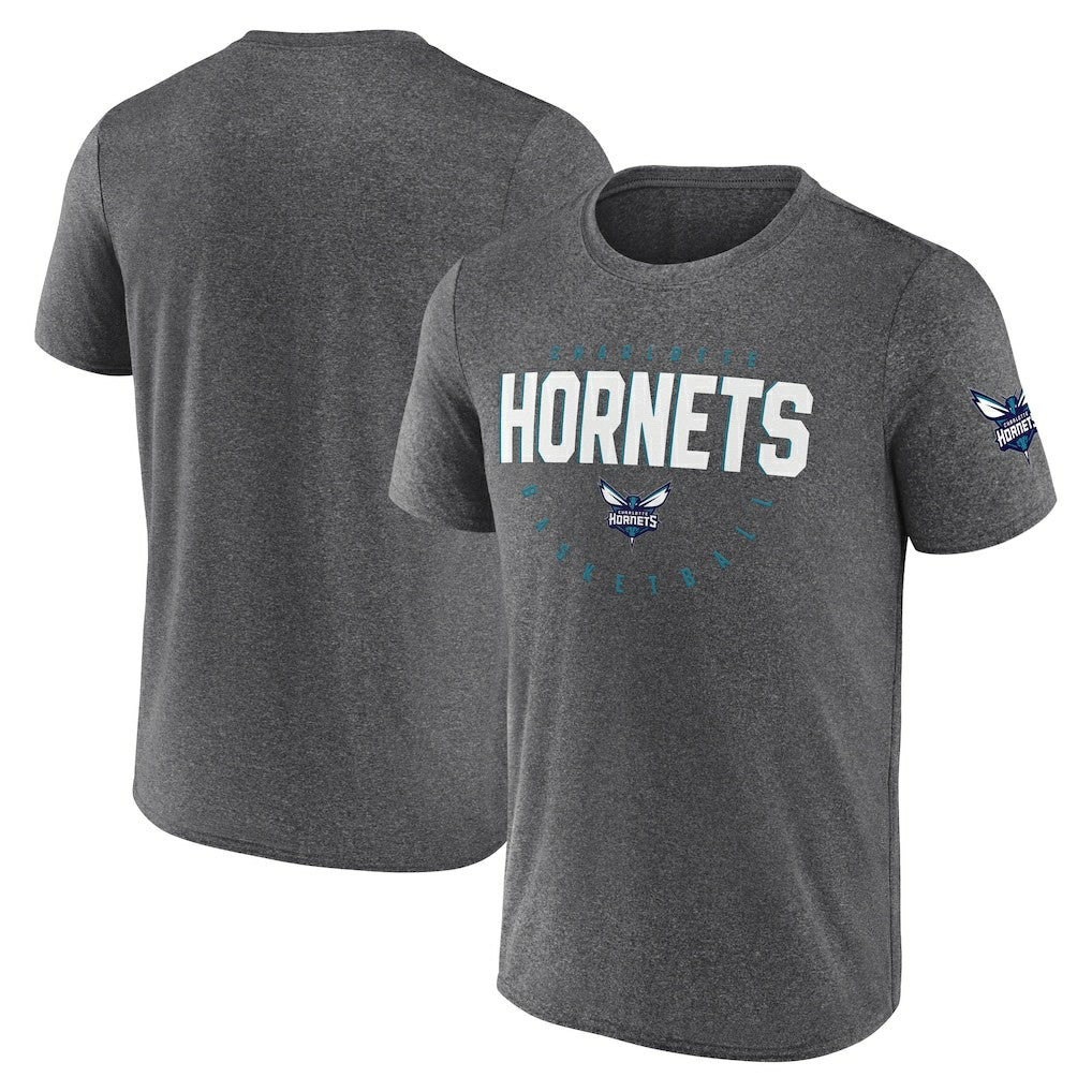 Heather Charcoal Charlotte Hornets Logo Athletic Block Practice Performance T-Shirt | NBA