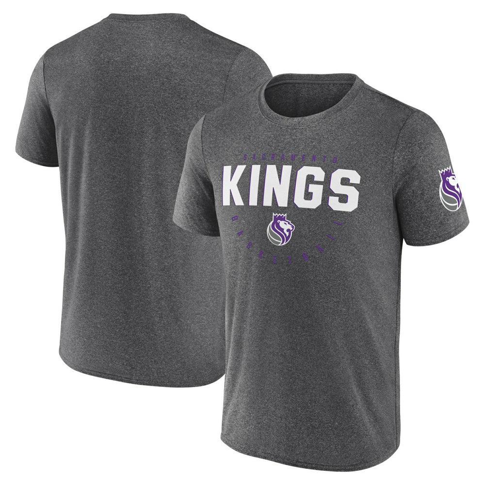 Heather Charcoal Sacramento Kings Logo Athletic Block Practice Performance T-Shirt | NBA
