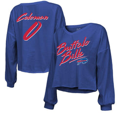 Buffalo Bills Keon Coleman  Majestic Threads Women's Name & Number Off-Shoulder Script Cropped Long Sleeve V-Neck T-Shirt | NFL Discount