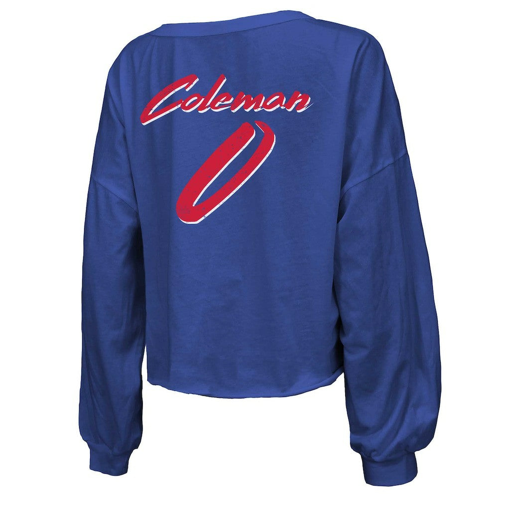 Buffalo Bills Keon Coleman  Majestic Threads Women's Name & Number Off-Shoulder Script Cropped Long Sleeve V-Neck T-Shirt | NFL Discount