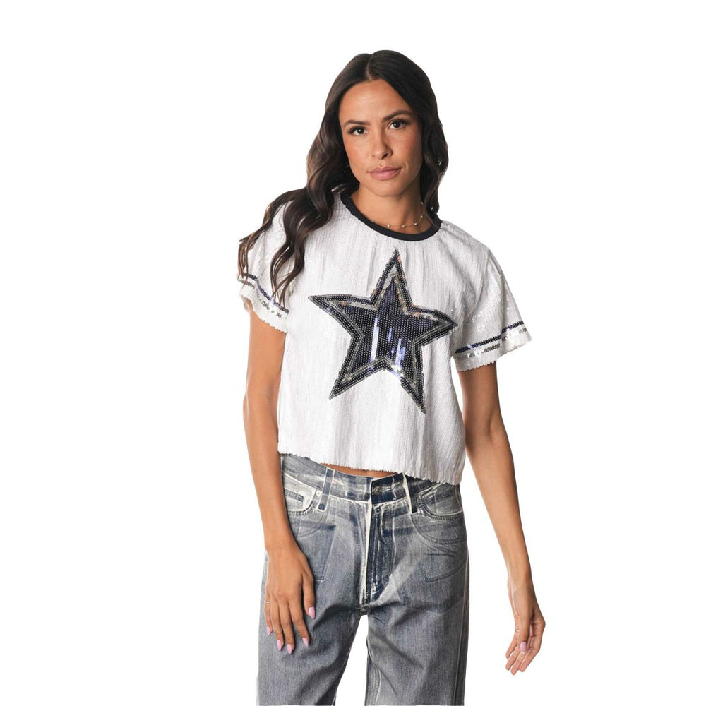 Dallas Cowboys The Wild Collective Women's Sequin Cropped T-Shirt | NFL Hot