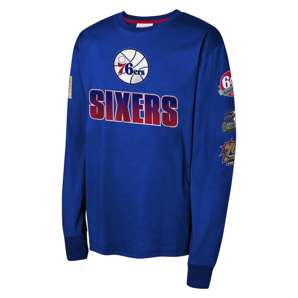 Royal Philadelphia 76ers Youth Hardwood Classics All Over Long Sleeve T-Shirt | NBA