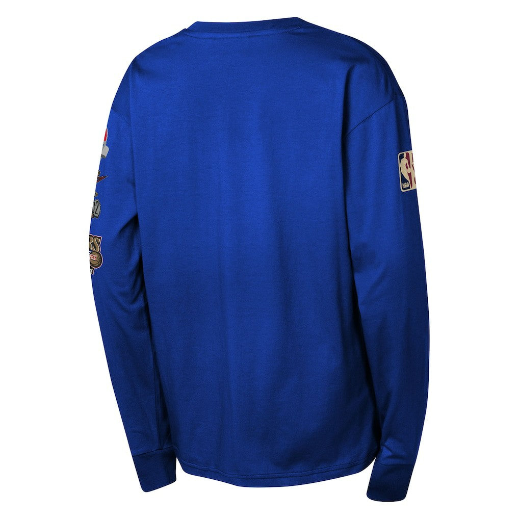 Royal Philadelphia 76ers Youth Hardwood Classics All Over Long Sleeve T-Shirt | NBA