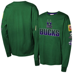 Hunter Green Milwaukee Bucks Youth Hardwood Classics All Over Long Sleeve T-Shirt | NBA