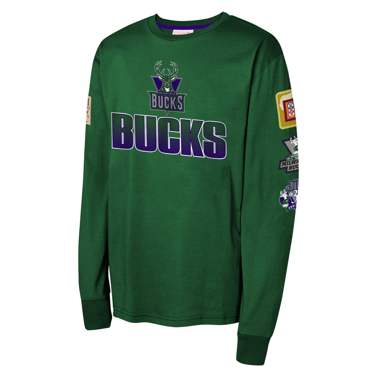 Hunter Green Milwaukee Bucks Youth Hardwood Classics All Over Long Sleeve T-Shirt | NBA