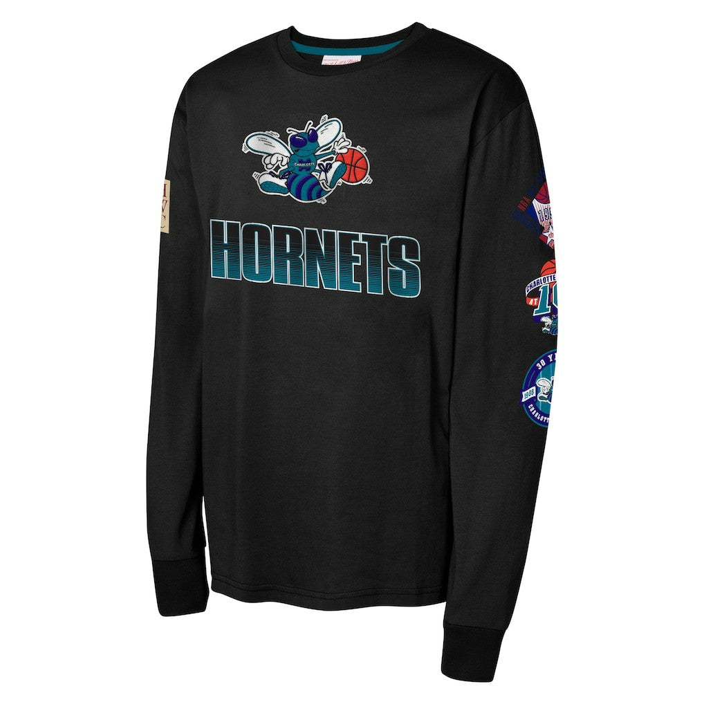 Black Charlotte Hornets Youth Hardwood Classic All Over Long Sleeve T-Shirt | NBA