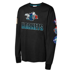 Black Charlotte Hornets Youth Hardwood Classic All Over Long Sleeve T-Shirt | NBA