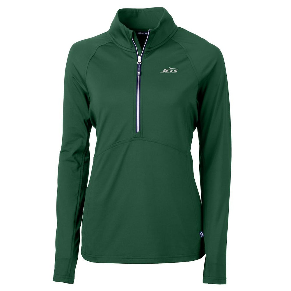 New York Jets Cutter & Buck Women's Primary Logo DryTec Adapt Eco Knit Stretch Recycled Raglan Half-Zip Top | NFL Sale