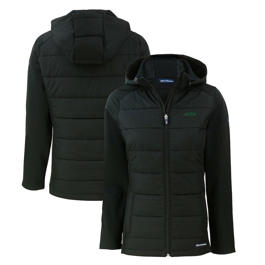 New York Jets Cutter & Buck Women's Primary Logo Evoke Hybrid Eco Softshell Recycled Full-Zip Hoodie Jacket | NFL US
