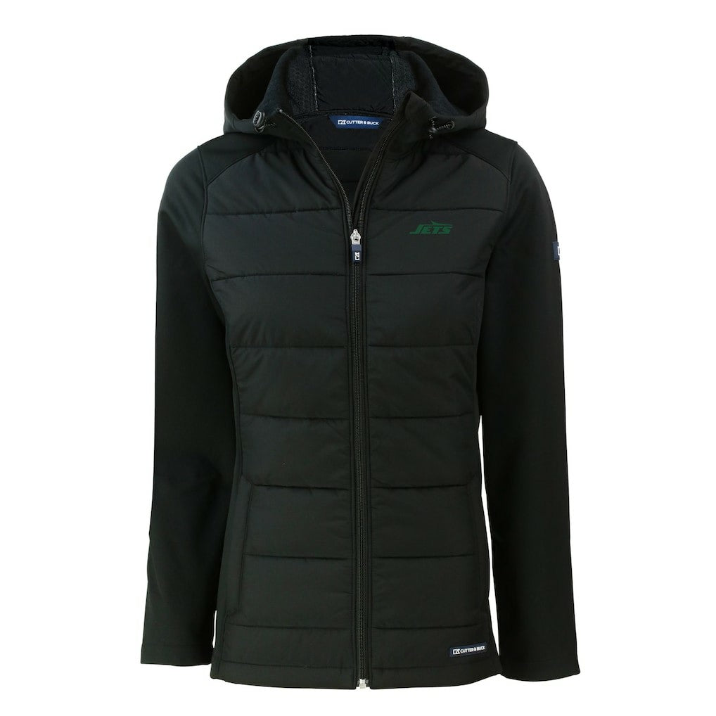 New York Jets Cutter & Buck Women's Primary Logo Evoke Hybrid Eco Softshell Recycled Full-Zip Hoodie Jacket | NFL US