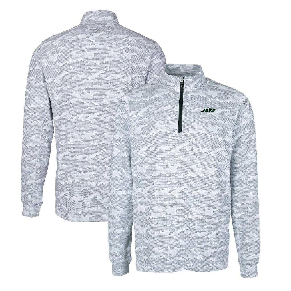 New York Jets Cutter & Buck Primary Logo Traverse Stretch Camo Print Eco Quarter-Zip Top | NFL New