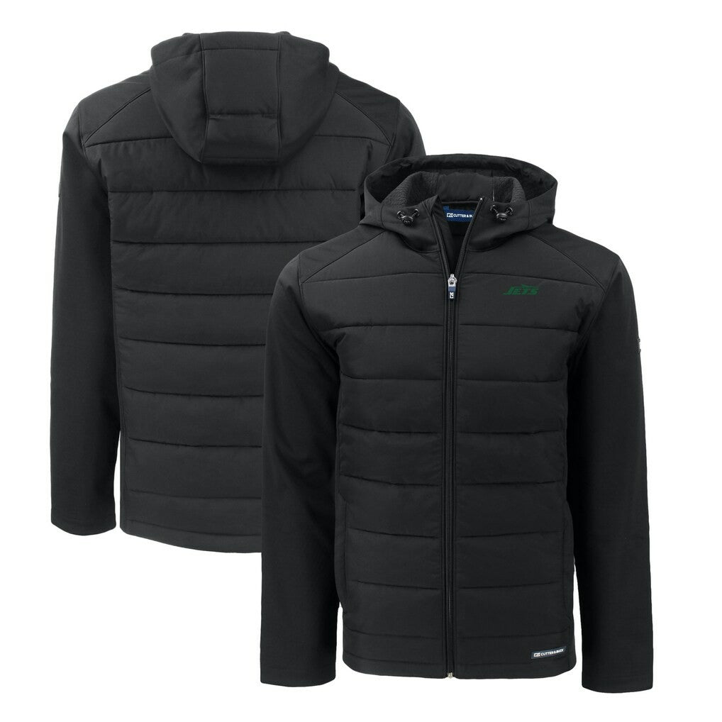 New York Jets Cutter & Buck Primary Logo Evoke Hybrid Eco Softshell Recycled Full-Zip Hooded Jacket | NFL Sale