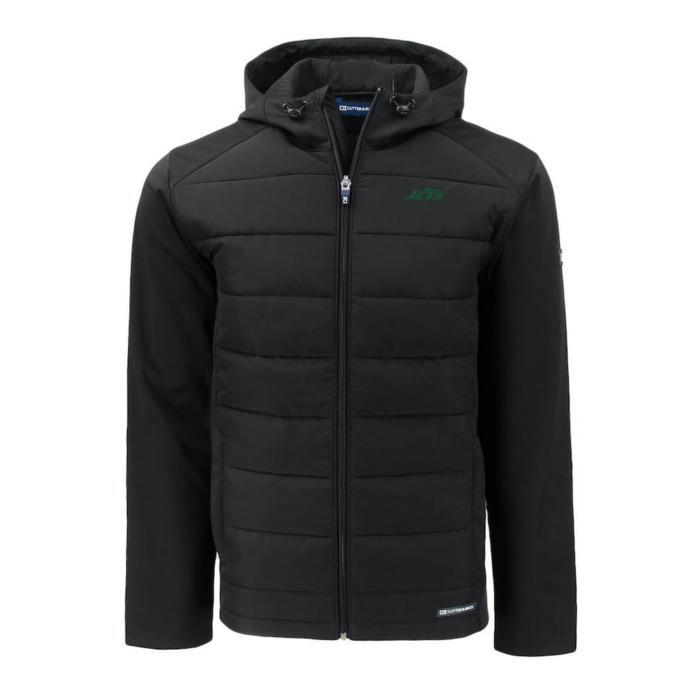 New York Jets Cutter & Buck Primary Logo Evoke Hybrid Eco Softshell Recycled Full-Zip Hooded Jacket | NFL Sale