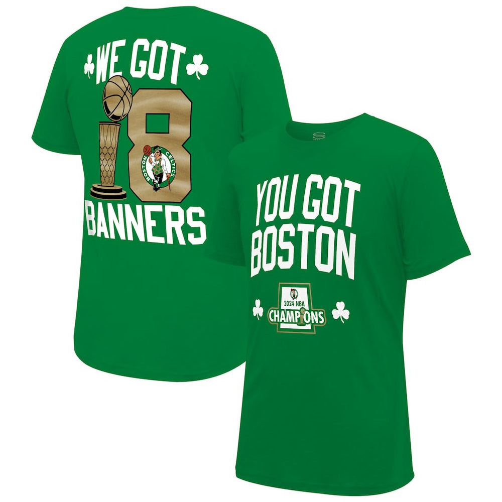 Boston Celtics Stadium Essentials 2024 NBA Finals Champions 18 Banners T-Shirt - Kelly Green discount | NBA