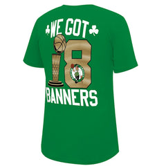 Boston Celtics Stadium Essentials 2024 NBA Finals Champions 18 Banners T-Shirt - Kelly Green discount | NBA