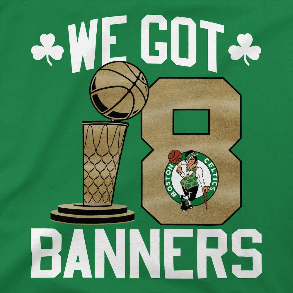 Boston Celtics Stadium Essentials 2024 NBA Finals Champions 18 Banners T-Shirt - Kelly Green discount | NBA