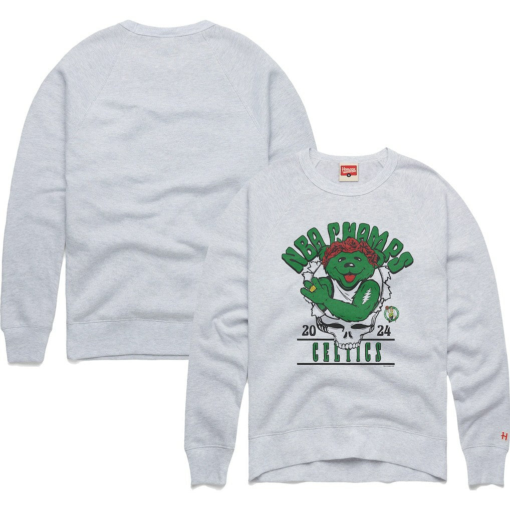 Ash Boston Celtics Homage Unisex 2024 NBA Finals Champions Grateful Dead Tri-Blend Pullover Sweatshirt | NBA