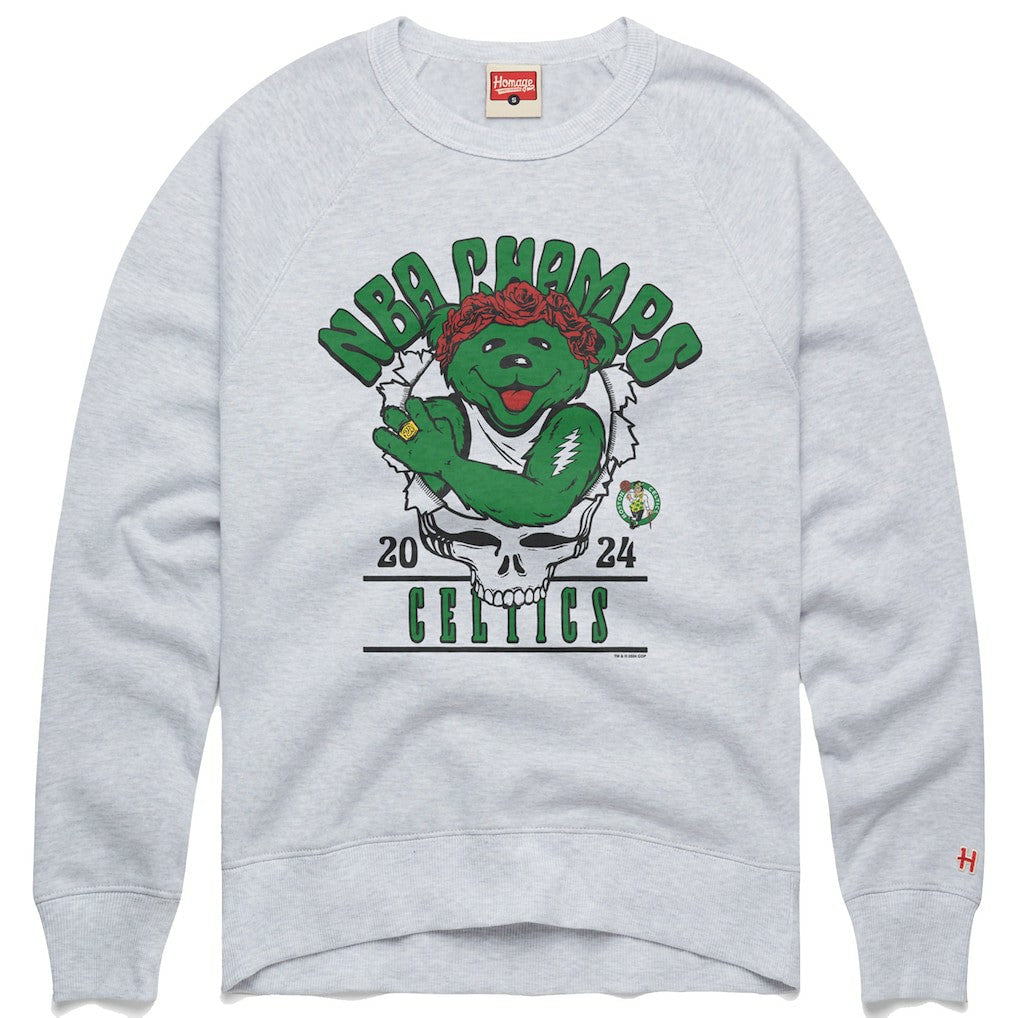 Ash Boston Celtics Homage Unisex 2024 NBA Finals Champions Grateful Dead Tri-Blend Pullover Sweatshirt | NBA