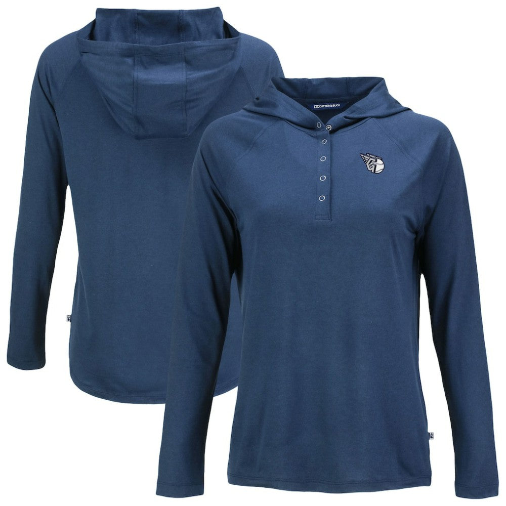 Cleveland Guardians Cutter & Buck Women's Coastline Epic Comfort Eco Recycled Raglan Long Sleeve Hoodie T-Shirt - MLB Hoodies