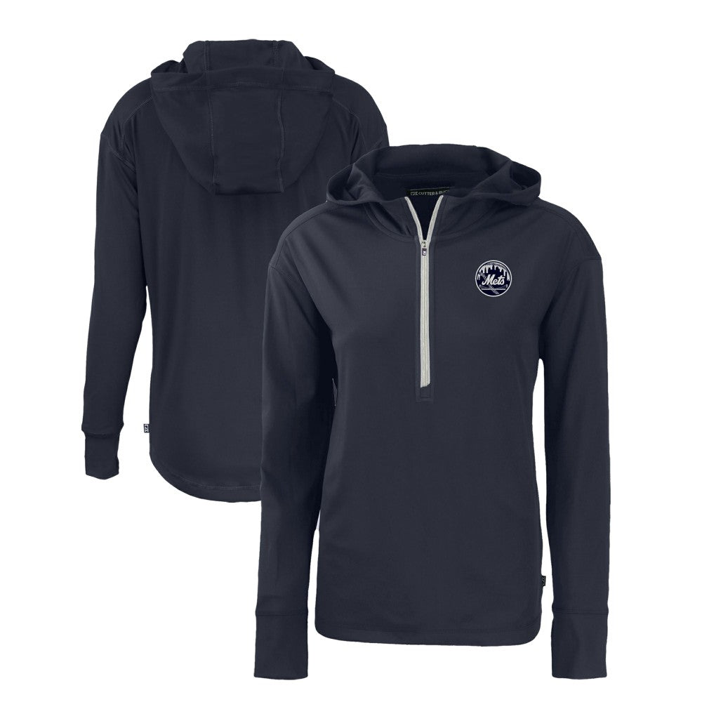 New York Mets Cutter & Buck Women's Daybreak Eco Recycled Half-Zip Hoodie - MLB Hoodies