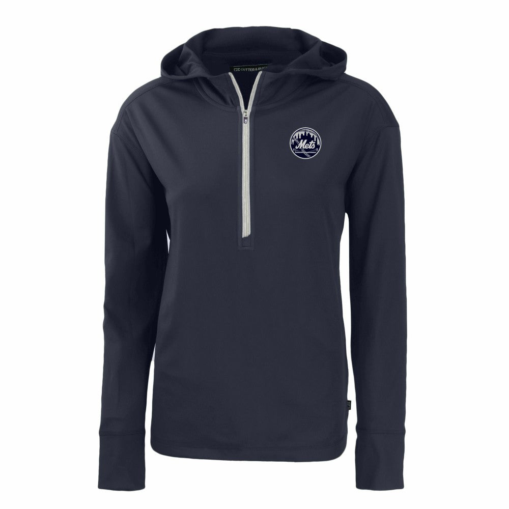 New York Mets Cutter & Buck Women's Daybreak Eco Recycled Half-Zip Hoodie - MLB Hoodies
