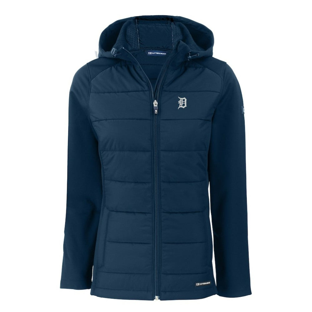 Detroit Tigers Cutter & Buck Women's Evoke Hybrid Eco Softshell Recycled Full-Zip Hooded Jacket - MLB Jackets