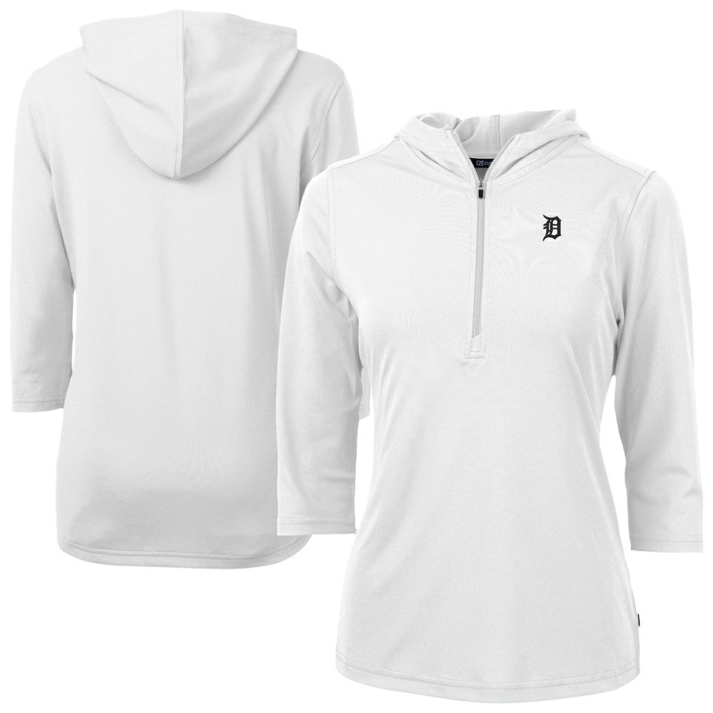 Detroit Tigers Cutter & Buck Women's Virtue Eco Pique Half-Zip 3/4 Sleeve Pullover Hoodie - MLB Hoodies