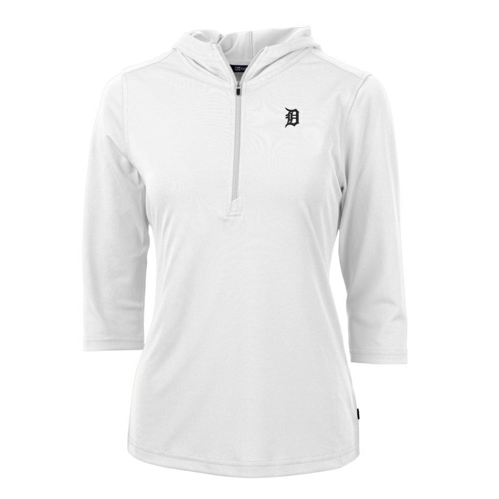 Detroit Tigers Cutter & Buck Women's Virtue Eco Pique Half-Zip 3/4 Sleeve Pullover Hoodie - MLB Hoodies