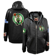 Black Boston Celtics Jeff Hamilton Vegan Leather Full-Zip Hoodie | NBA