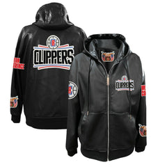 Black LA Clippers Jeff Hamilton Vegan Leather Full-Zip Hoodie | NBA