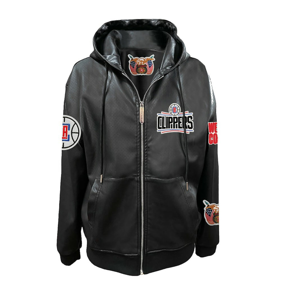 Black LA Clippers Jeff Hamilton Vegan Leather Full-Zip Hoodie | NBA