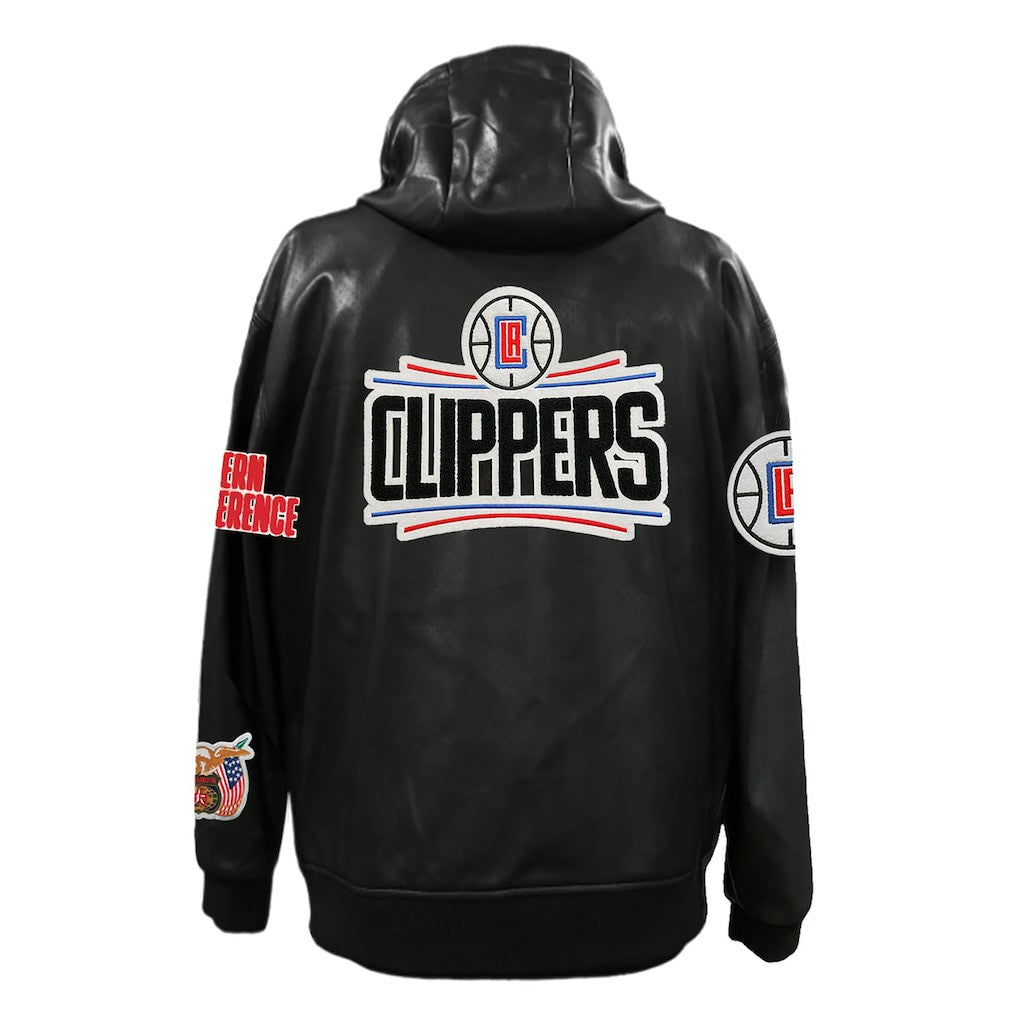 Black LA Clippers Jeff Hamilton Vegan Leather Full-Zip Hoodie | NBA