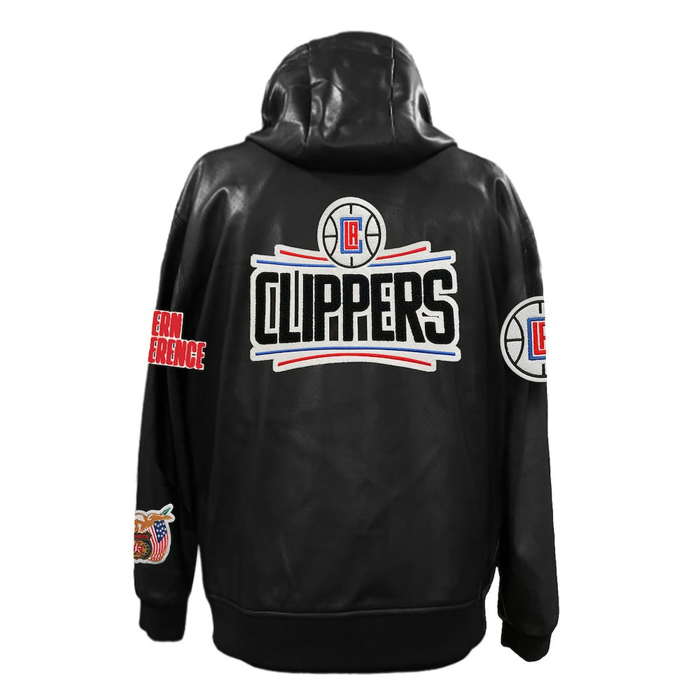 Black LA Clippers Jeff Hamilton Vegan Leather Full-Zip Hoodie | NBA