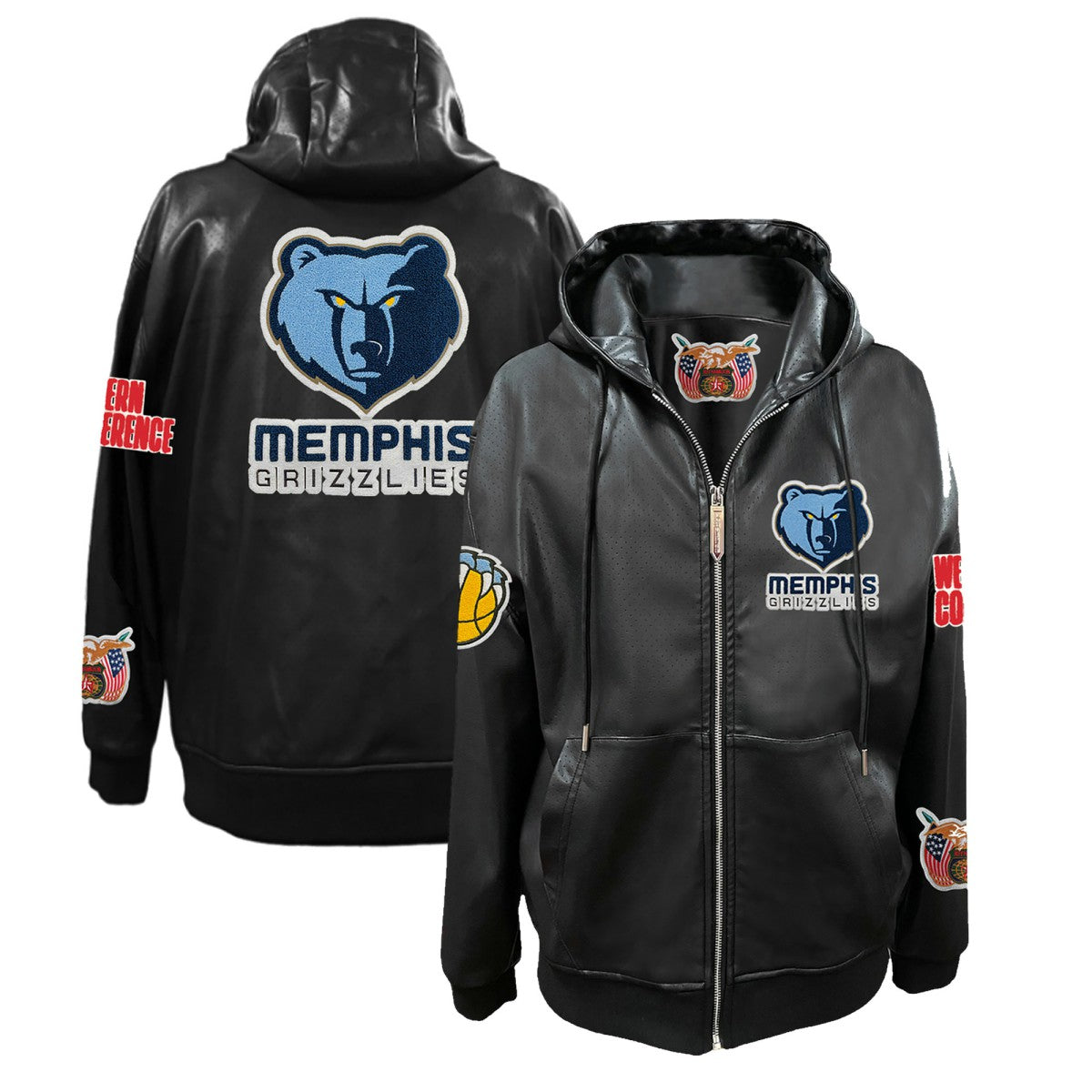 Black Memphis Grizzlies Jeff Hamilton Vegan Leather Full-Zip Hoodie | NBA