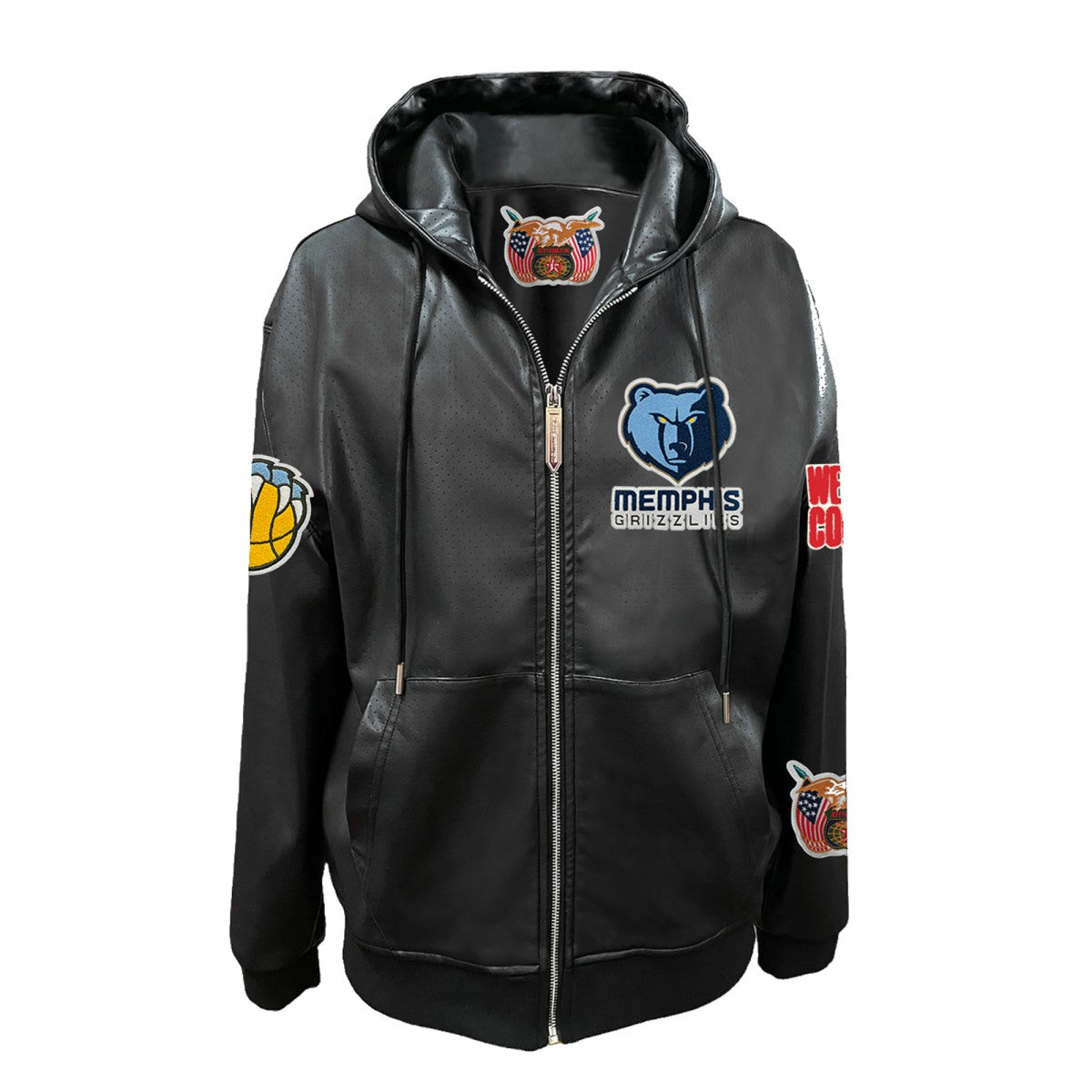Black Memphis Grizzlies Jeff Hamilton Vegan Leather Full-Zip Hoodie | NBA