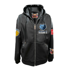 Black Memphis Grizzlies Jeff Hamilton Vegan Leather Full-Zip Hoodie | NBA