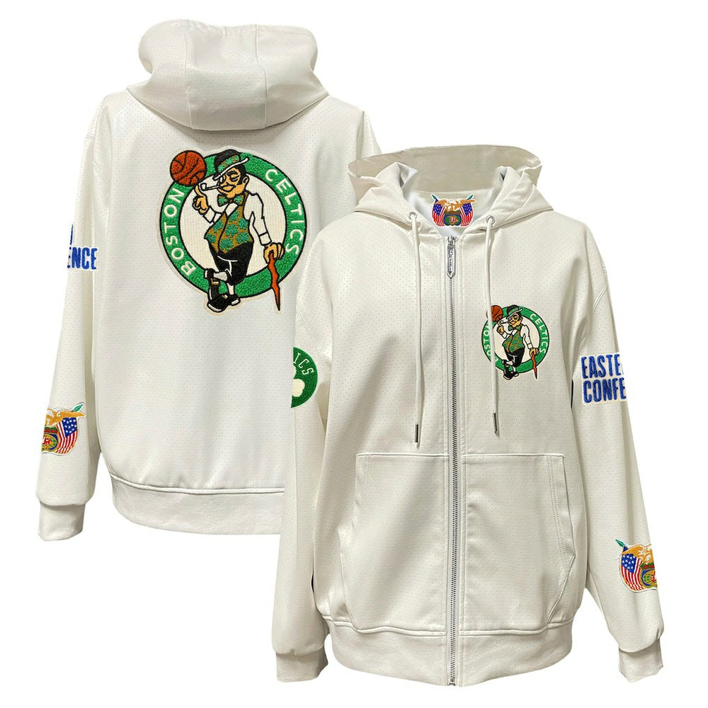 White Boston Celtics Jeff Hamilton Vegan Leather Full-Zip Hoodie | NBA