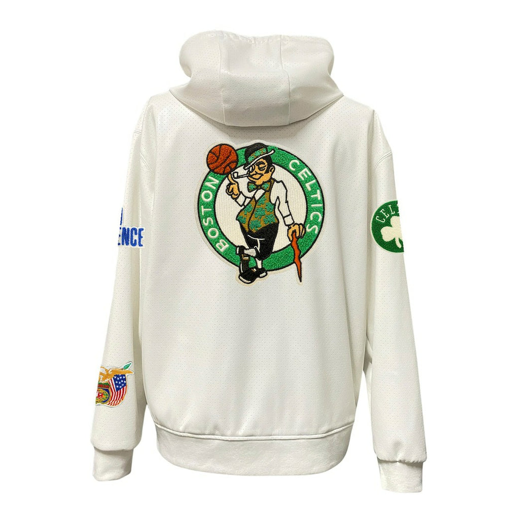 White Boston Celtics Jeff Hamilton Vegan Leather Full-Zip Hoodie | NBA