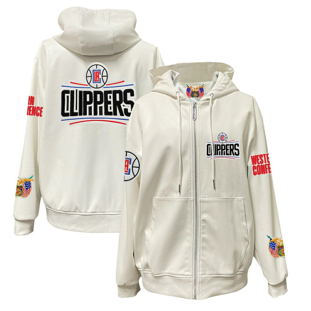 White LA Clippers Jeff Hamilton Vegan Leather Full-Zip Hoodie | NBA