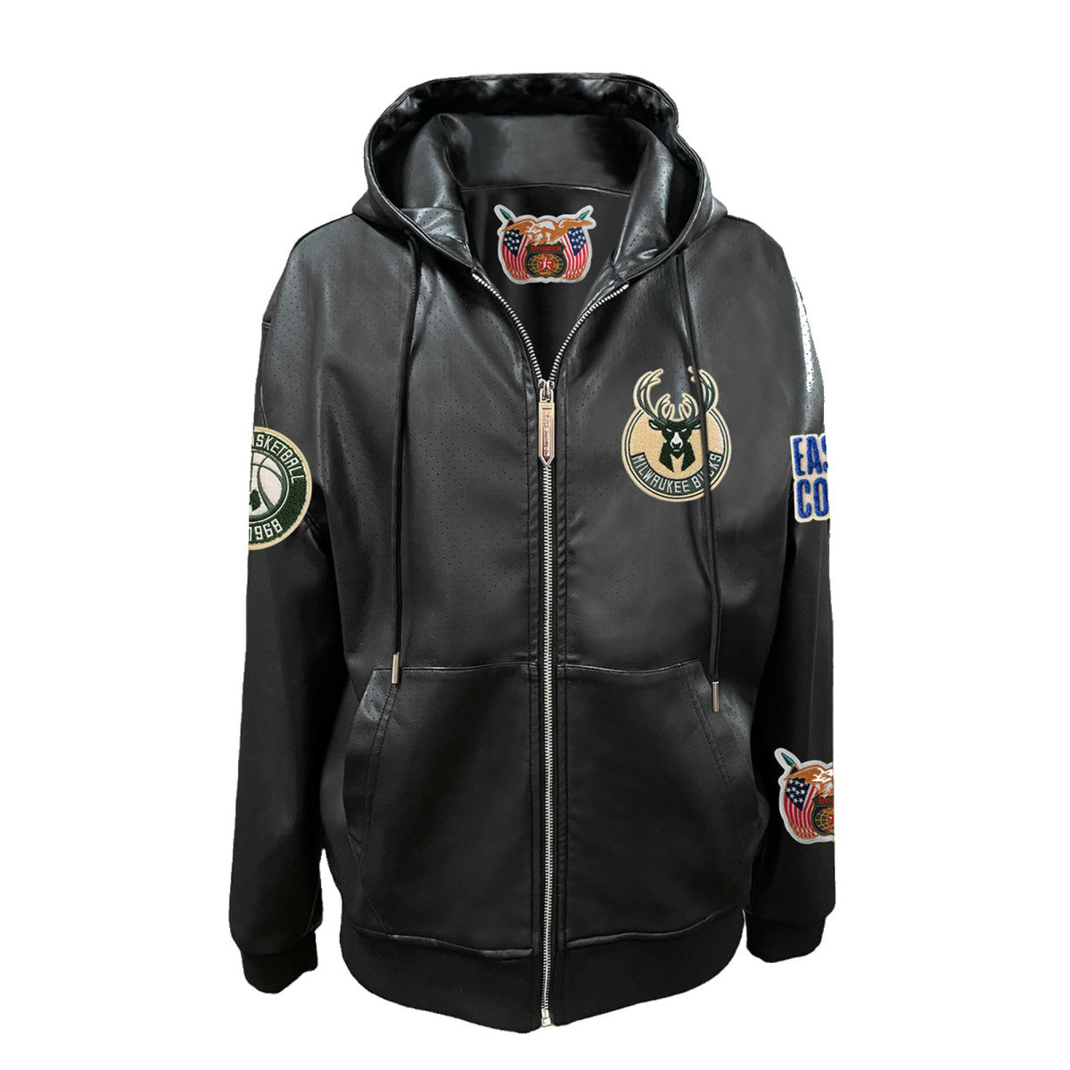 Black Milwaukee Bucks Jeff Hamilton Vegan Leather Full-Zip Hoodie | NBA