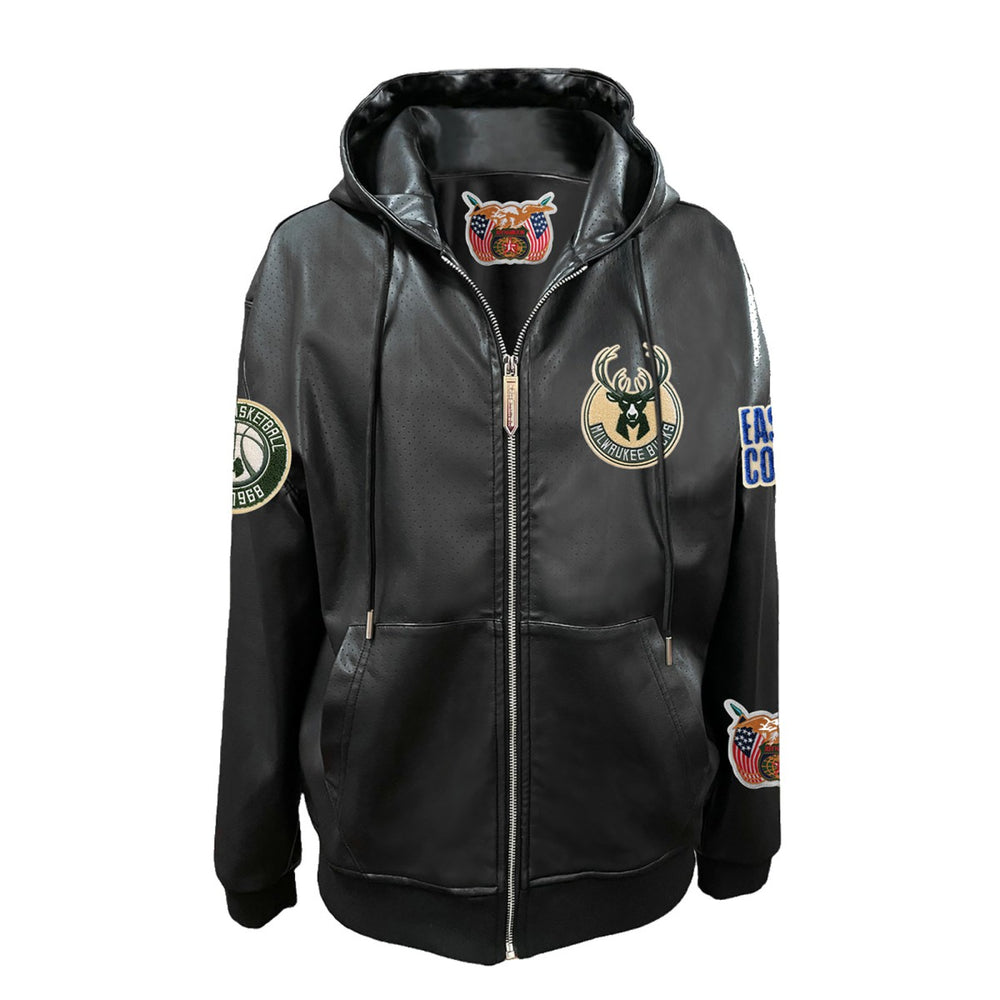 Black Milwaukee Bucks Jeff Hamilton Vegan Leather Full-Zip Hoodie | NBA