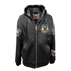 Black Milwaukee Bucks Jeff Hamilton Vegan Leather Full-Zip Hoodie | NBA