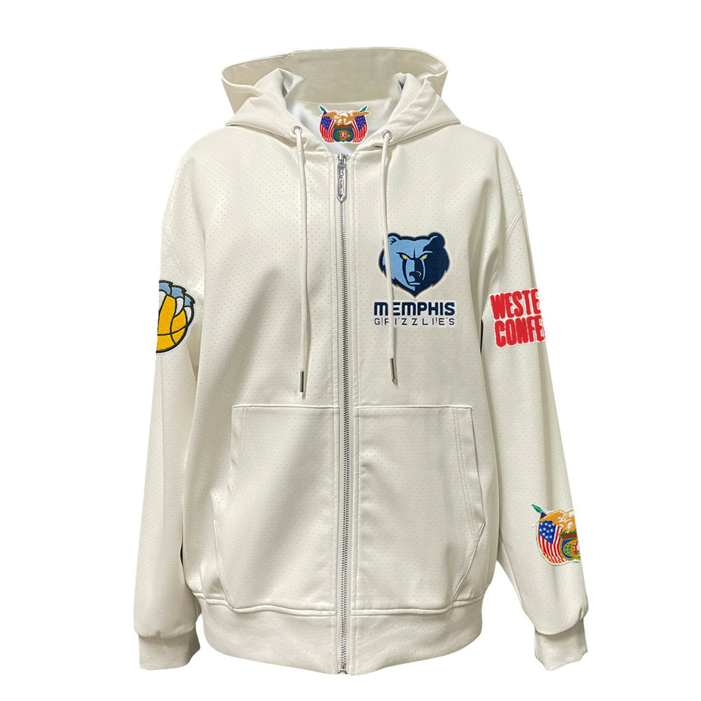 White Memphis Grizzlies Jeff Hamilton Vegan Leather Full-Zip Hoodie | NBA