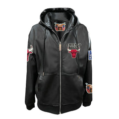 Black Chicago Bulls Jeff Hamilton Vegan Leather Full-Zip Hoodie | NBA