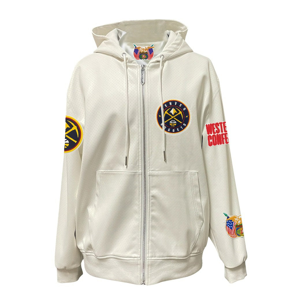 White Denver Nuggets Jeff Hamilton Vegan Leather Full-Zip Hoodie sale | NBA