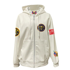White Denver Nuggets Jeff Hamilton Vegan Leather Full-Zip Hoodie sale | NBA