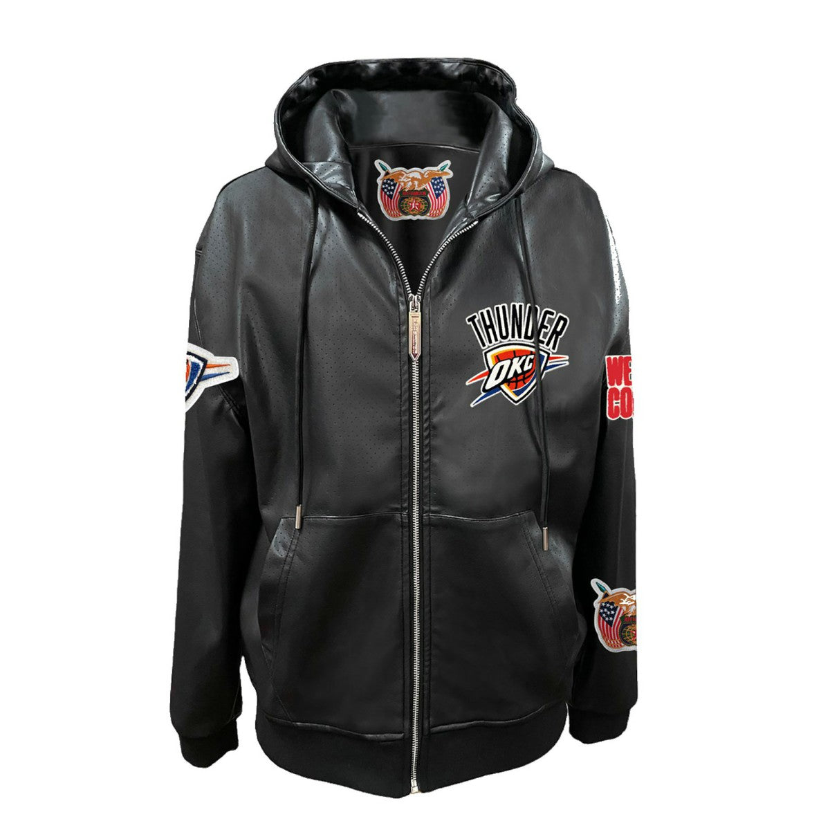 Black Oklahoma City Thunder Jeff Hamilton Vegan Leather Full-Zip Hoodie | NBA